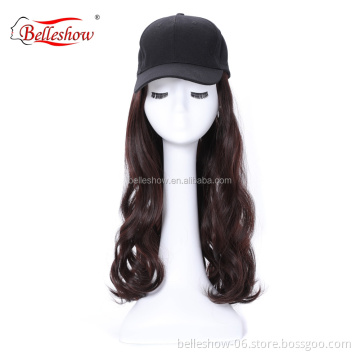 Hot sell baseball hat hair wig combination custom new design  synthetic hair with hat with black  wig